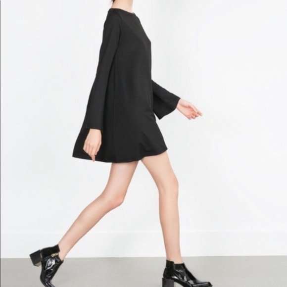 Zara Dresses & Skirts - zara Gray Stretch Drop Waist Bell Sleeve Dress